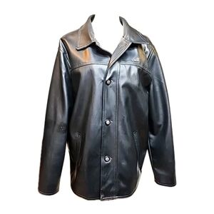 GA Milano Men's Black Leather Button-Up Jacket, Size LARGE